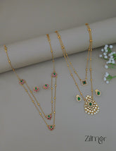 KY1011842 - Antique AD Stone &Lotus Layer Necklace with Earrings Combo 2-Zilmor